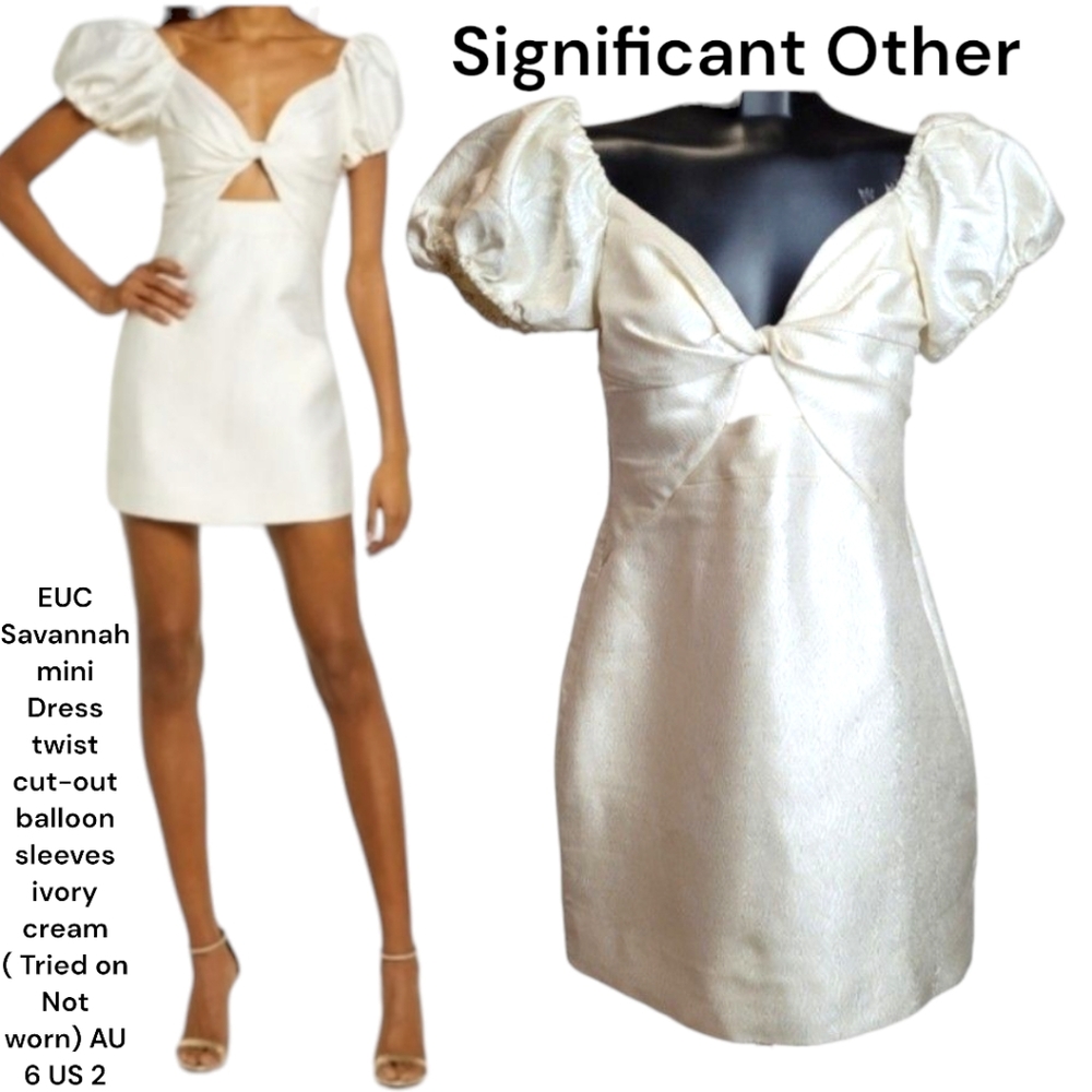 Significant Other Savannah mini Dress twist cut-out balloon sleeve ivory Women 2